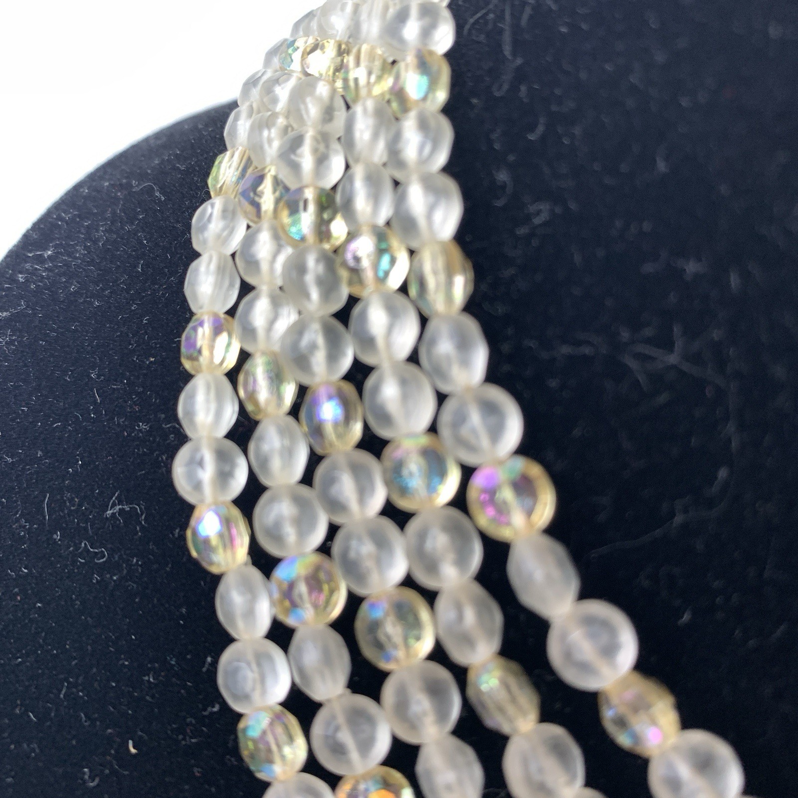 Vintage Germany Multi Strand Acrylic AB Bead Necklace Bib Fringe Choker