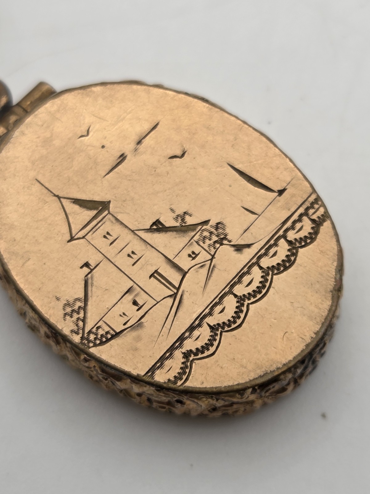 Antique Victorian Engraved Book/Mesh Chain with Engraved Locket Pendant