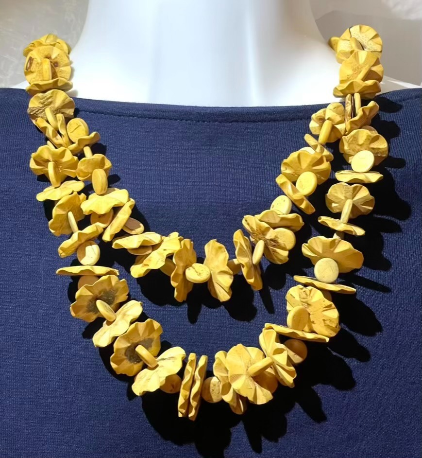 Handmade Double Wood Necklace Boho Hippie Eco Earthy Nature Jewelry Chunky VTG
