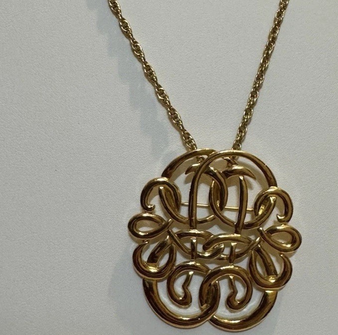Gold Tone Brooch Or Wear As A Necklace With Gold Tone Necklace