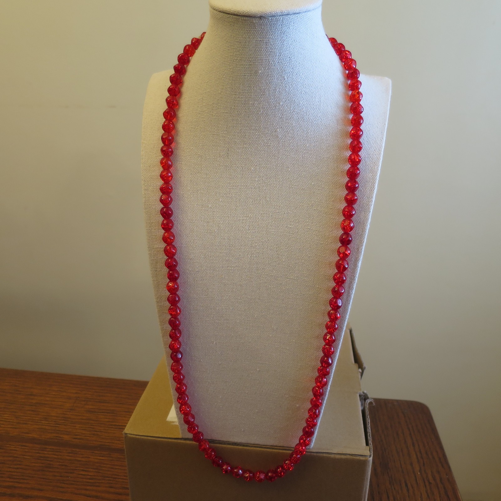 Lester Joy Red Glass Beads Beaded Necklace 29 inches Long 1960s Stunning Vintage