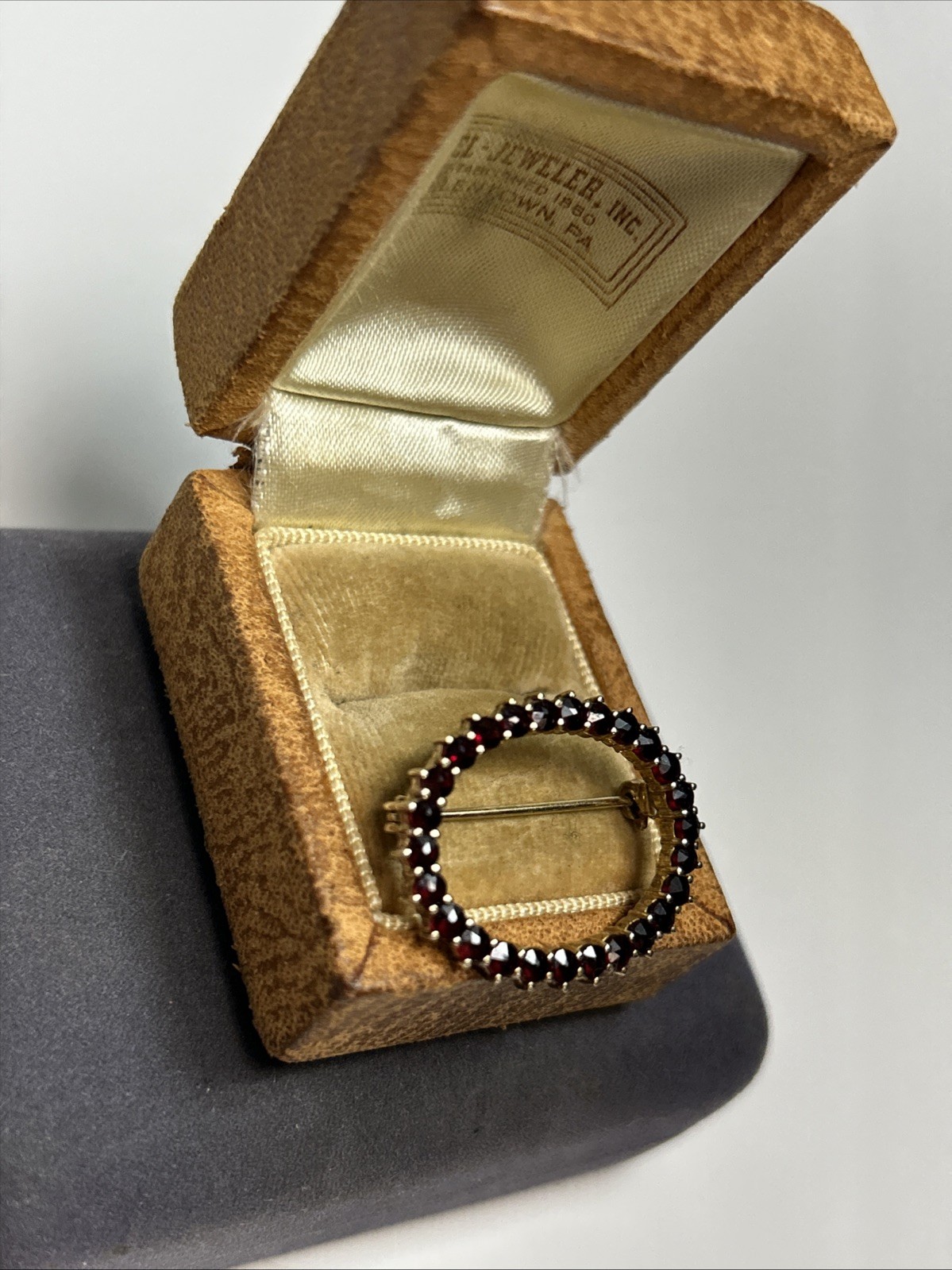 Vintage 900 Silver Gold Wash Bohemian Garnet Round Oval Brooch