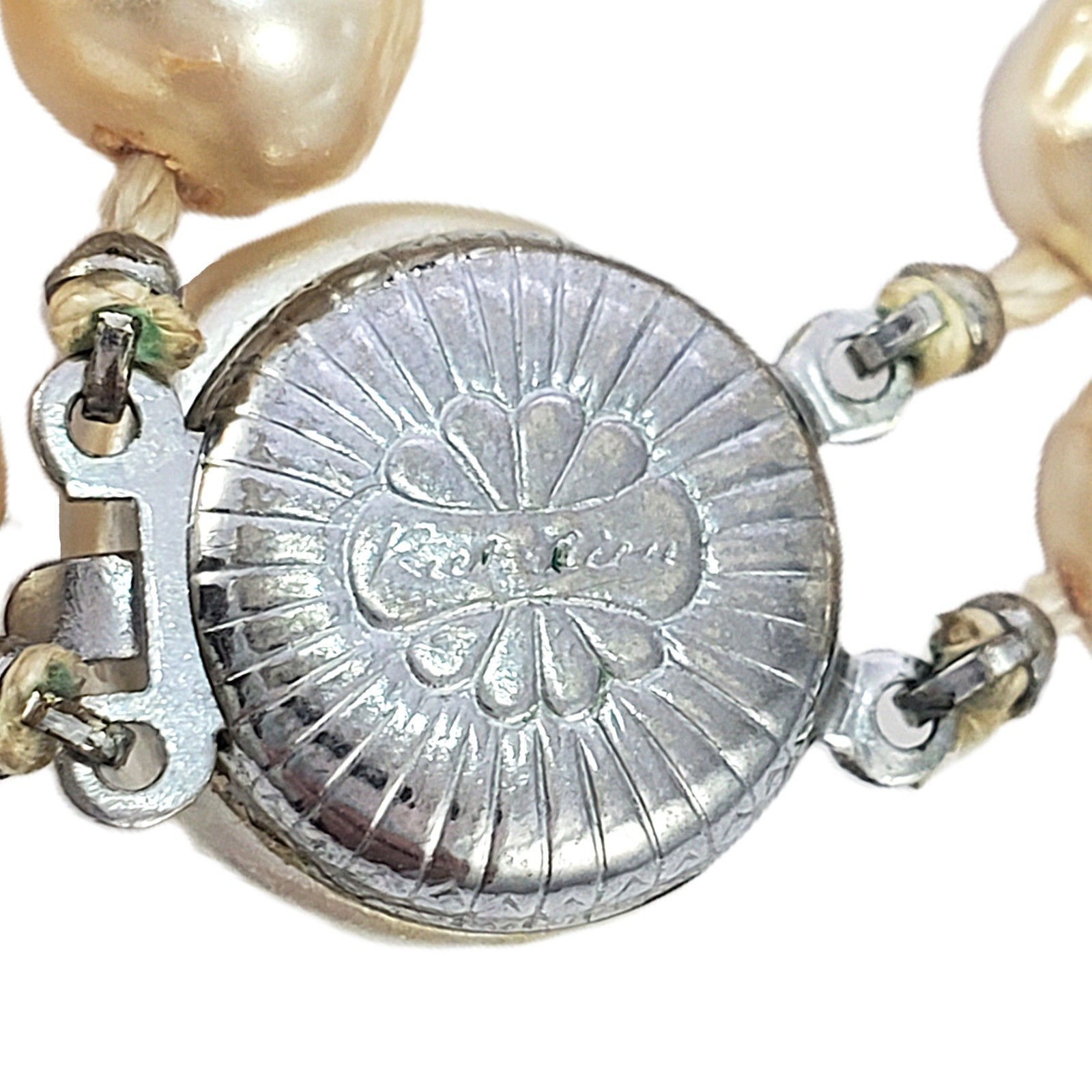RICHELIEU Double Strand Necklace Faux BAROQUE PEARL Vintage Hand Knotted 16″