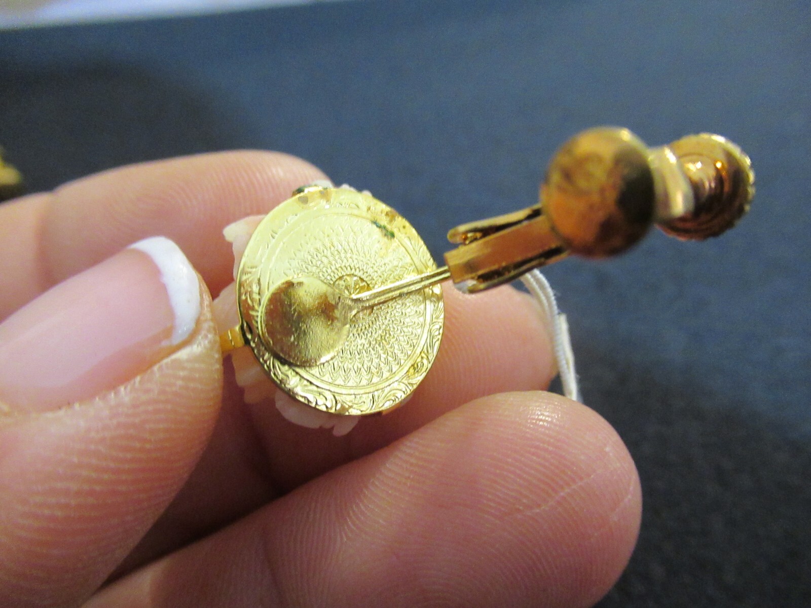 Vendome Gold Tone Enamel Rose Flower Clip On Adjustable Earrings NOS