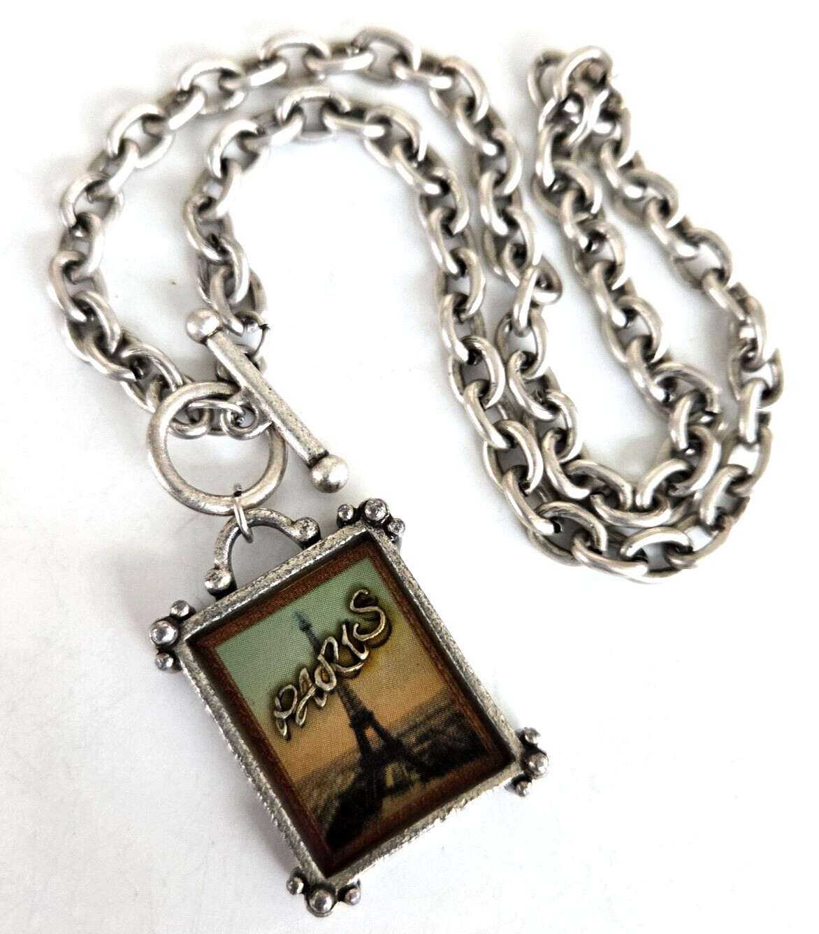 Vintage Victorian Collection Paris Pendant Silver Tone Chain Necklace 16″