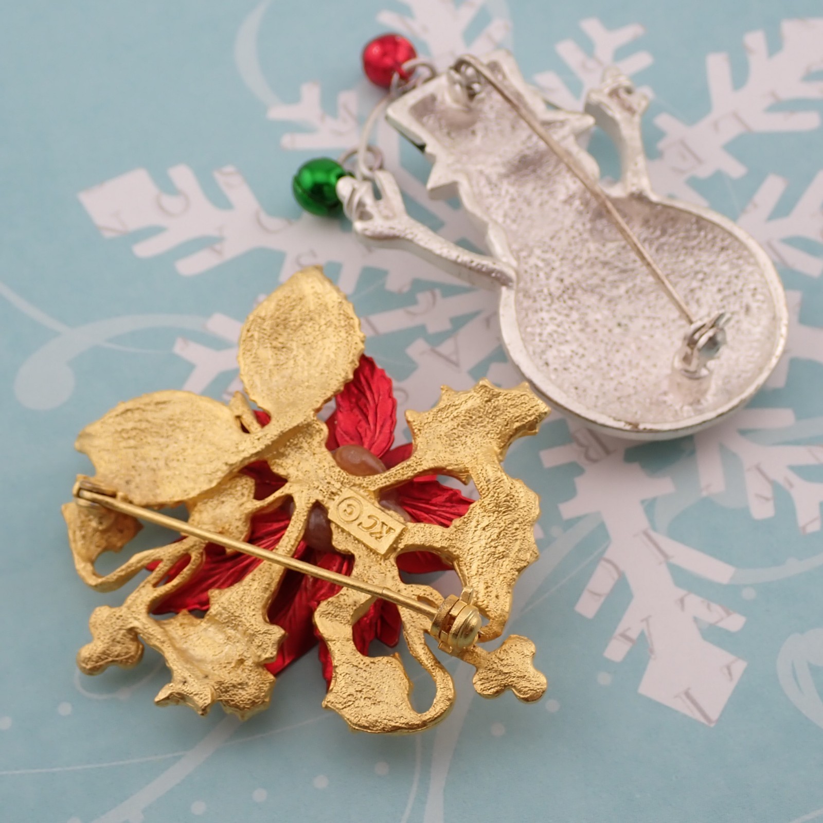 Vintage Snowman Holiday Red Poinsettia Enamel Christmas Pin Brooch Collection