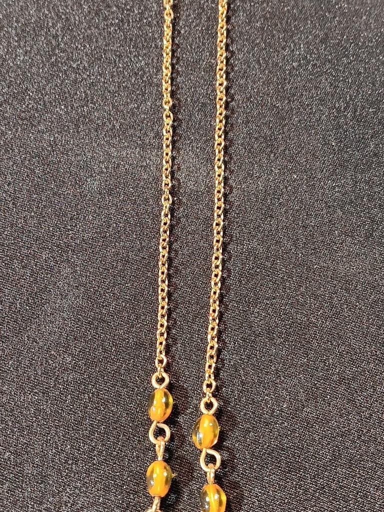 Vintage Gold Tone Necklace Honey Amber Colored Bead/Pendant J2