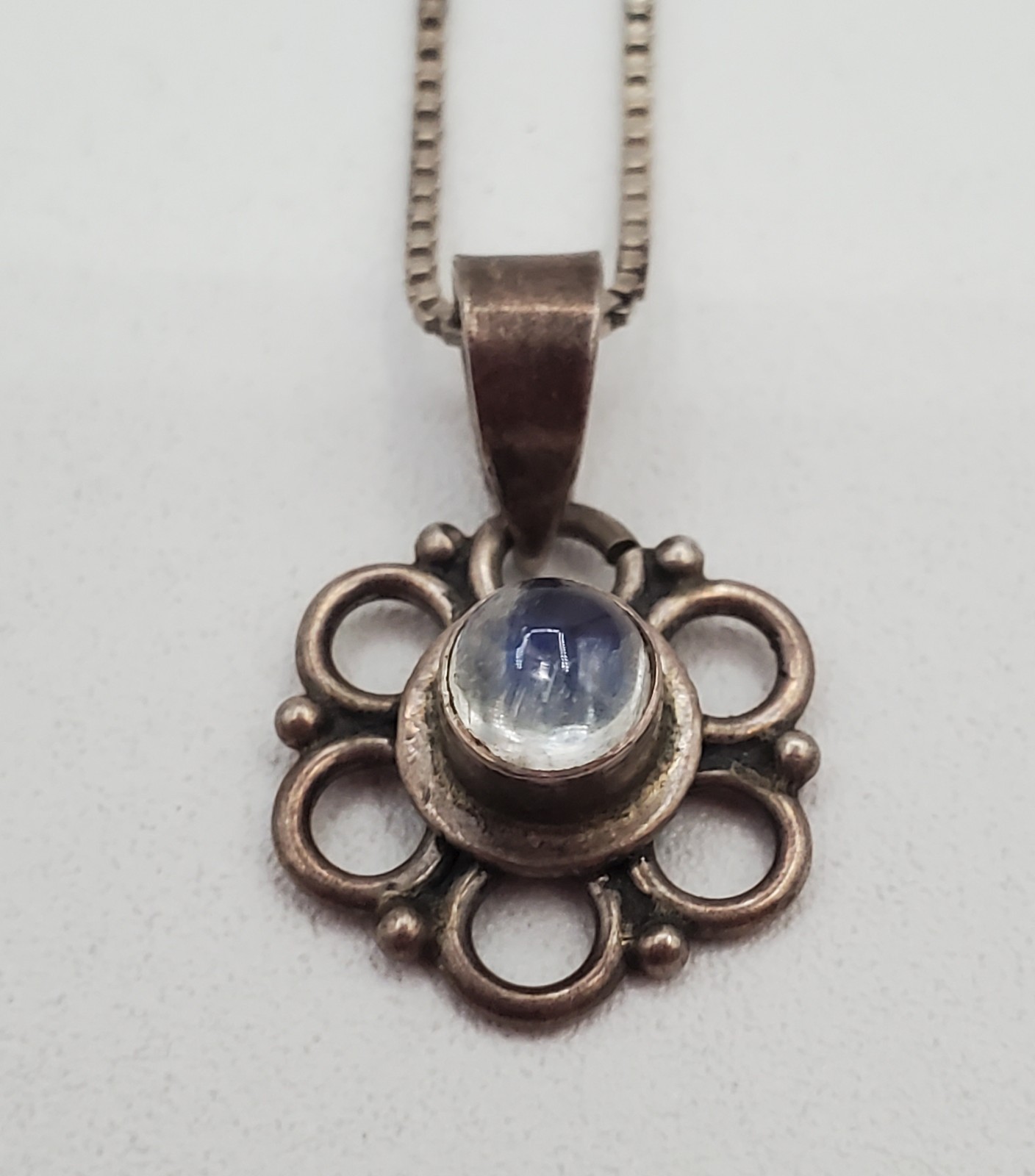 VTG 925 Flower of Life Hippie Pendant Necklace 16in Sterling Silver 4gtw Italy