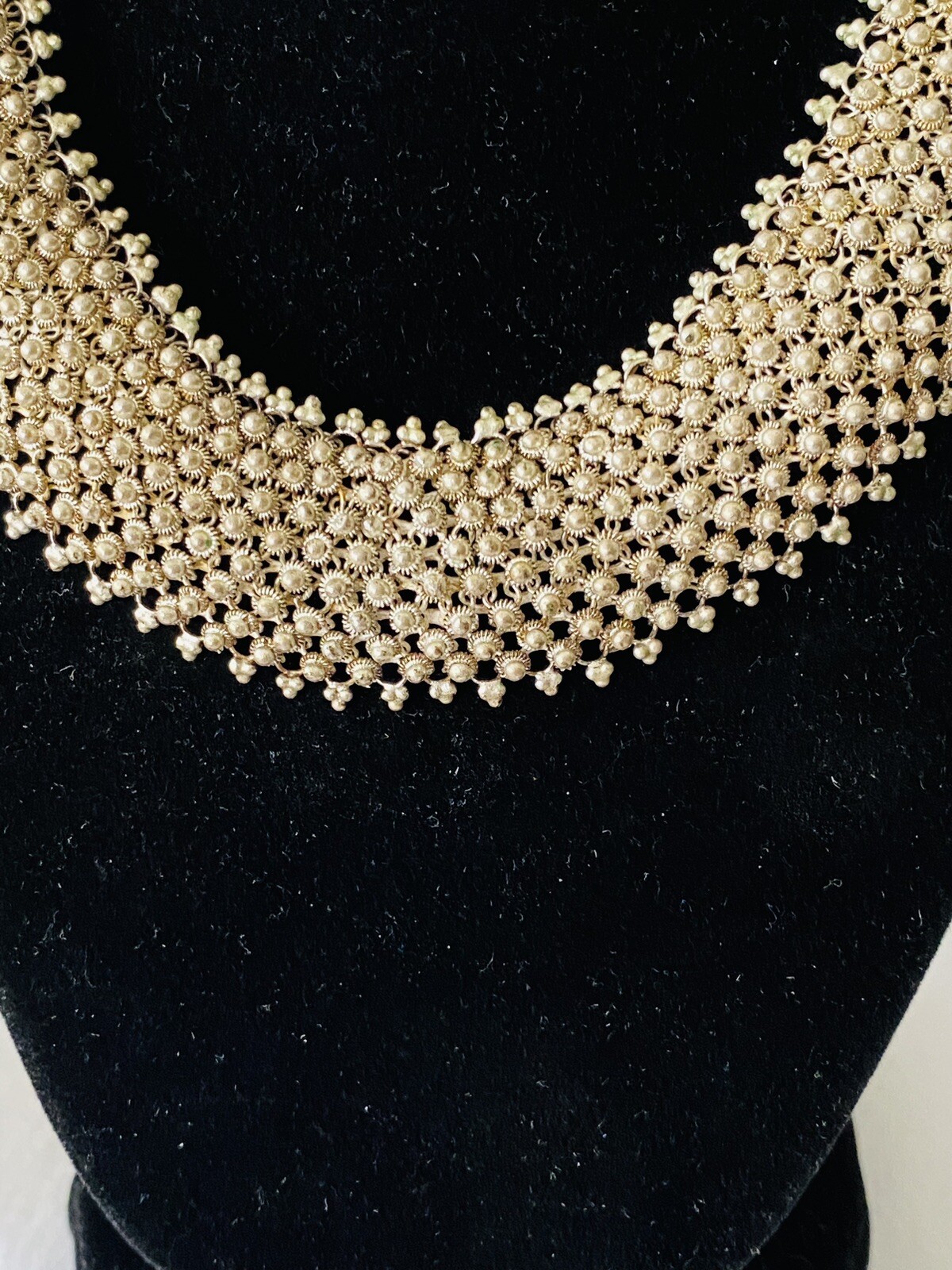 Heavy Vintage Sterling Silver Etruscan Cannetille Choker Link Necklace 95-Grams
