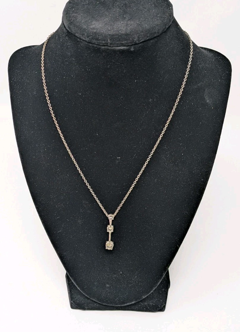 Sterling Silver Cubic Zirconia Journey Necklace Pendant w 17.5 in Chain Vintage