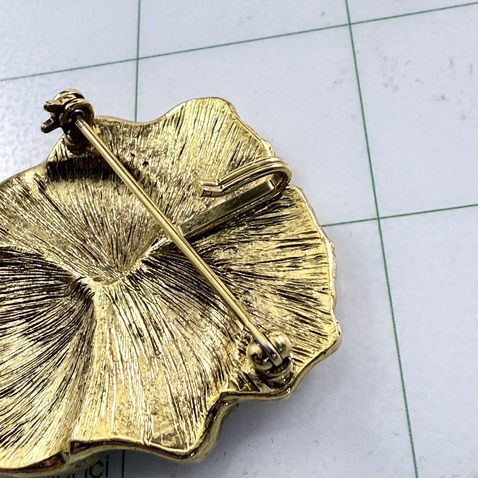 Vintage Enameled Off White & Green Rhinestone Pansy Flower Brooch Pendant