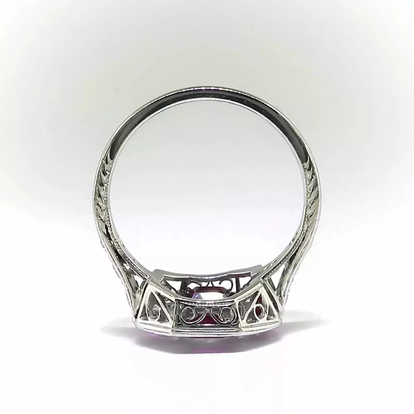 1.2Ct Round Lab CreatedDiamond & Ruby Art Deco Style Engagement Ring 925 Silver