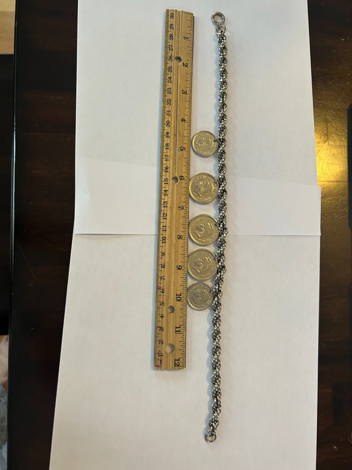 Vintage Monaco Louis II Franc Coin Charm Bracelet 67g 8″ French Riviera Jewelry