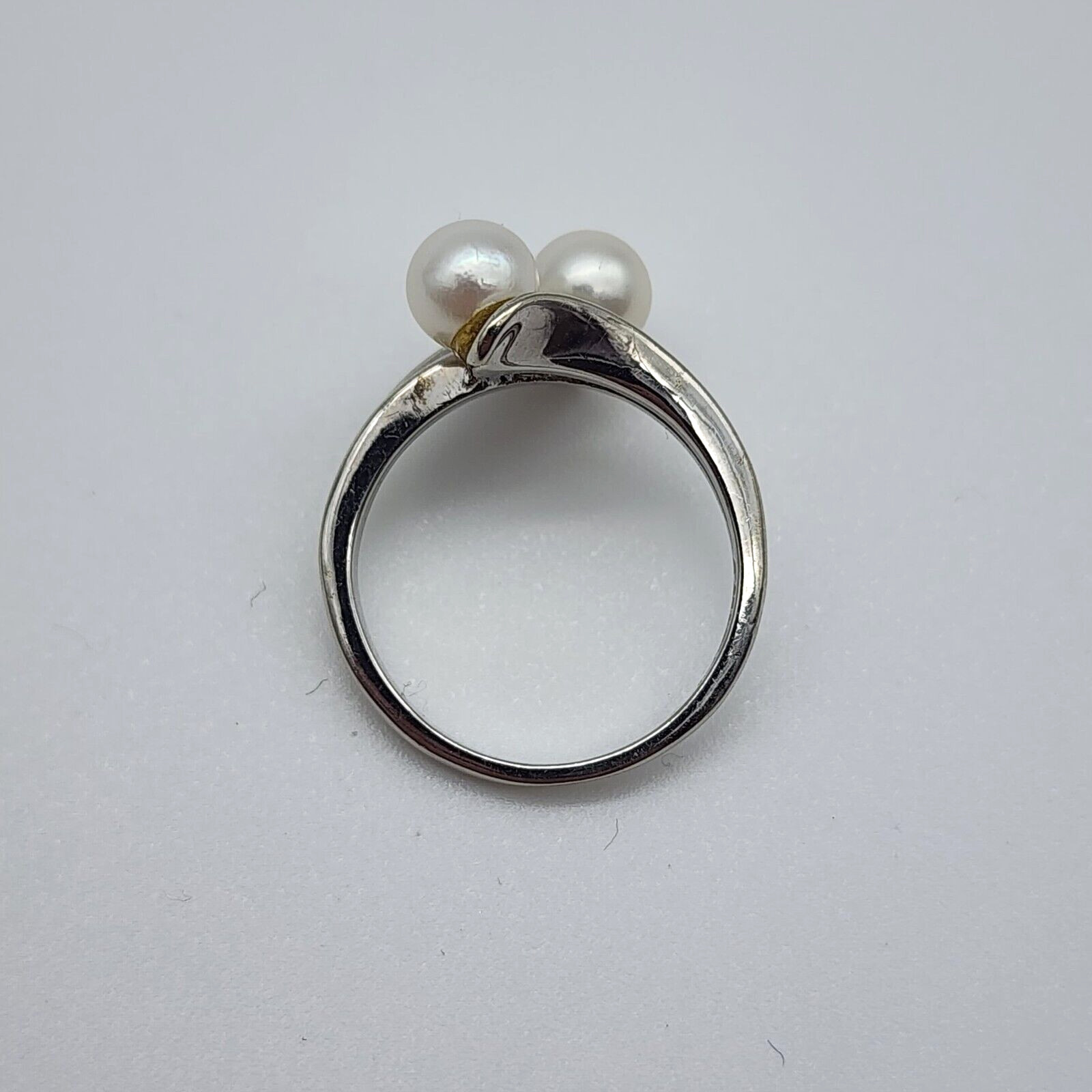 Vintage Skal 14k White Gold – Double 5.3 mm Pearl Ring – Size 4 1/8