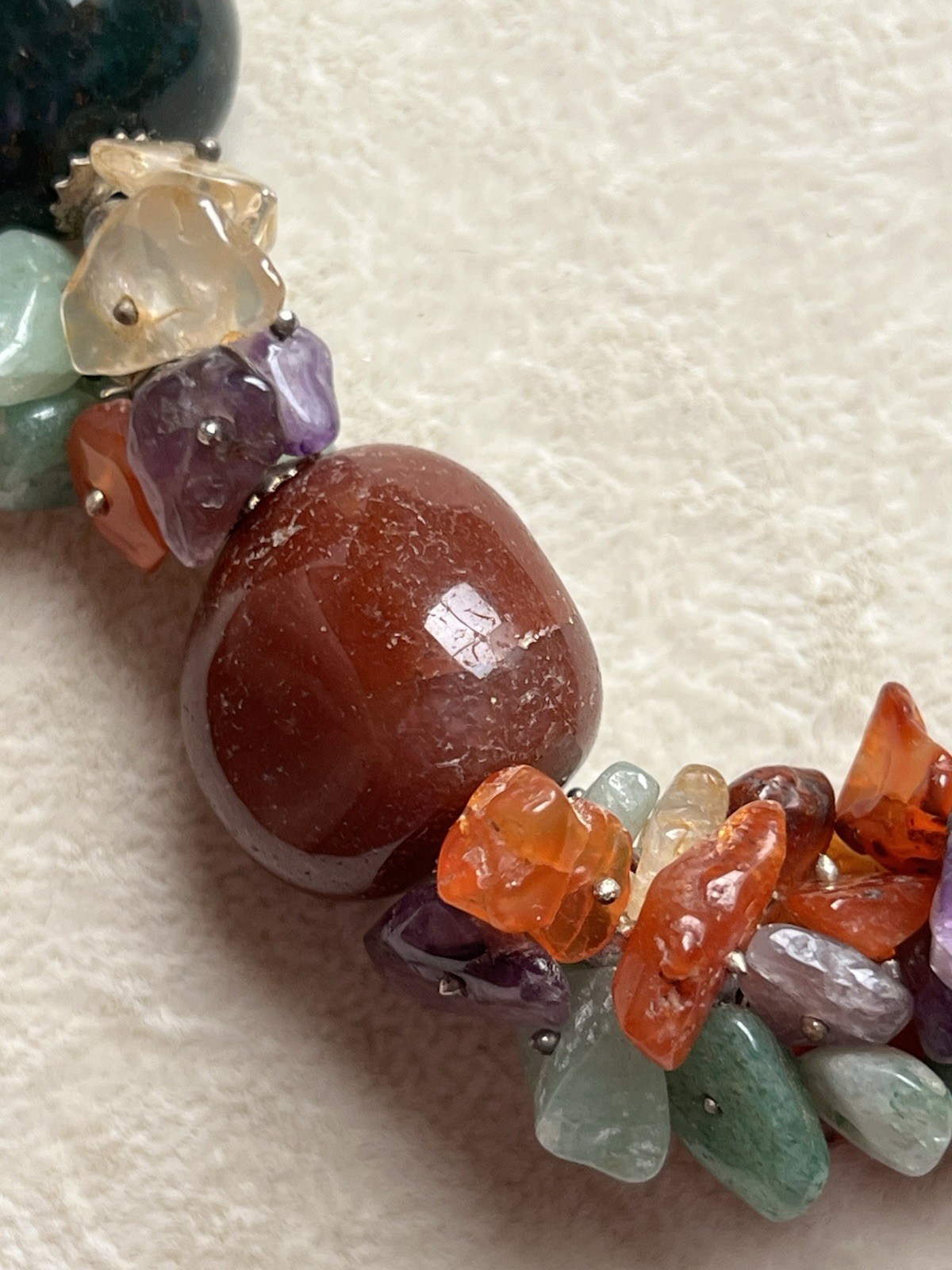 Vintage Bloodstone Carnelian Amethyst Chunky Bead Necklace 20”