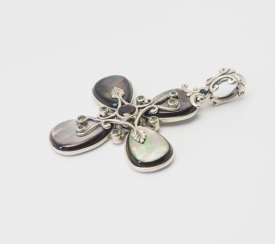 Vintage sterling silver and abalone large cross pendant by Carolyn Pollack