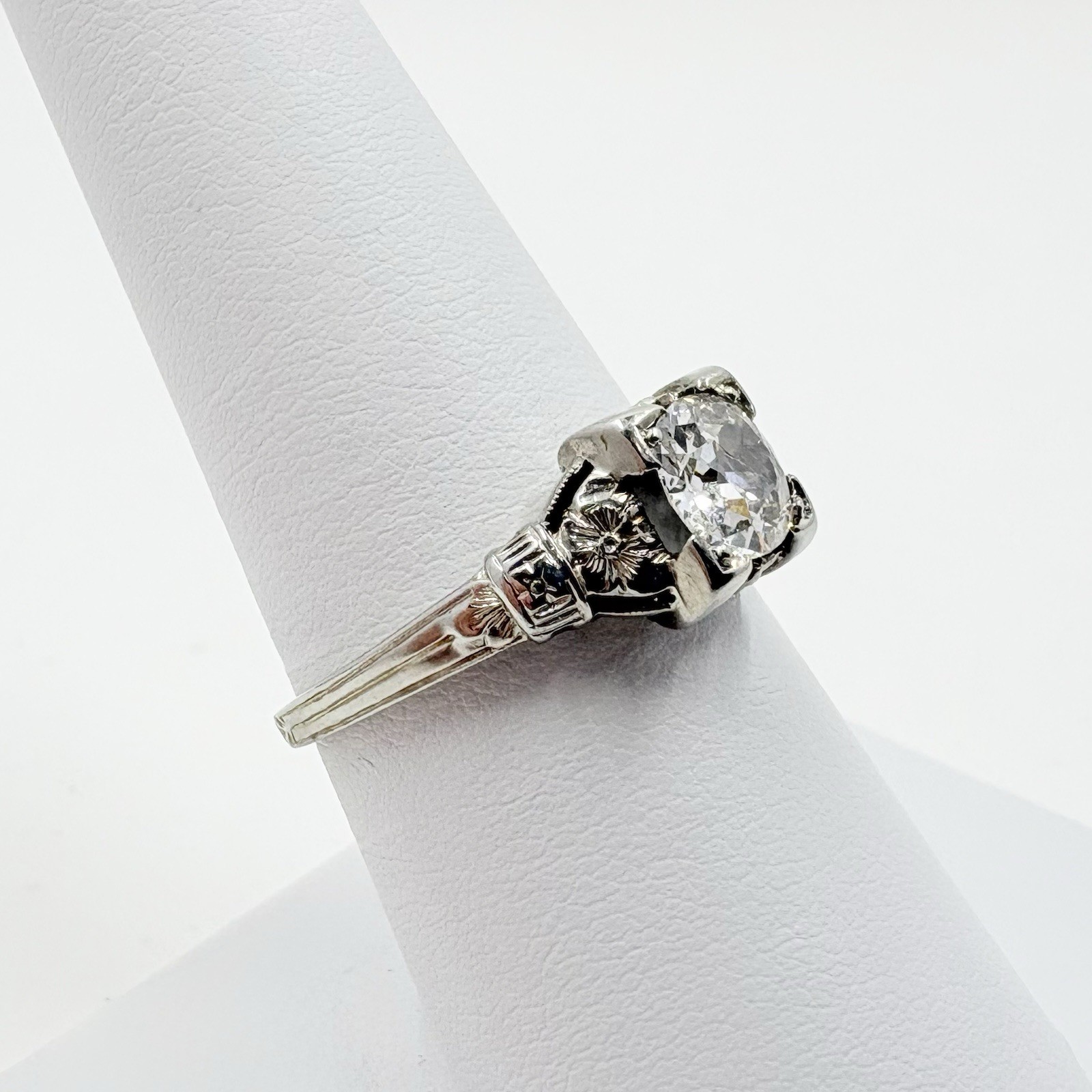 Antique 18k White Gold 0.65ct BELAIS Old European Cut Diamond Engagement Ring