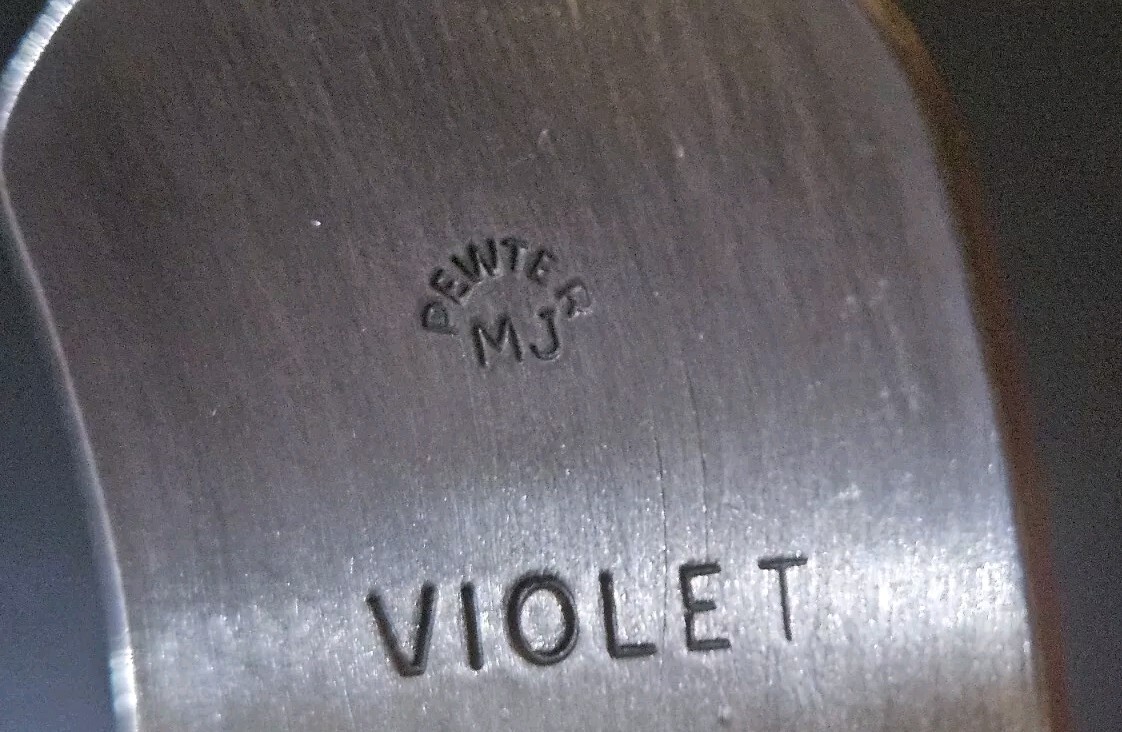 Violet: MJ Pewter Stamped; February Flower of The Month, Cuff Bracelet Violet