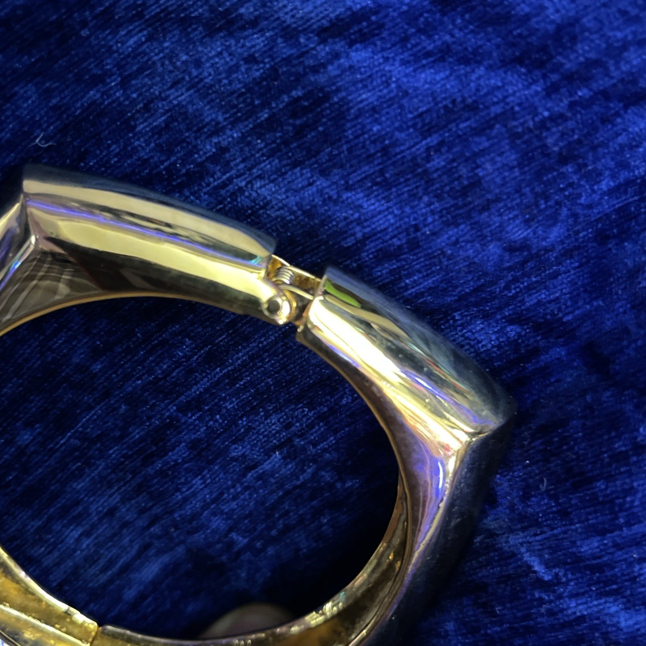 Vintage Gold Tone Hinged Bangle Bracelet, Chunky Square Cuff, Modern Minimal