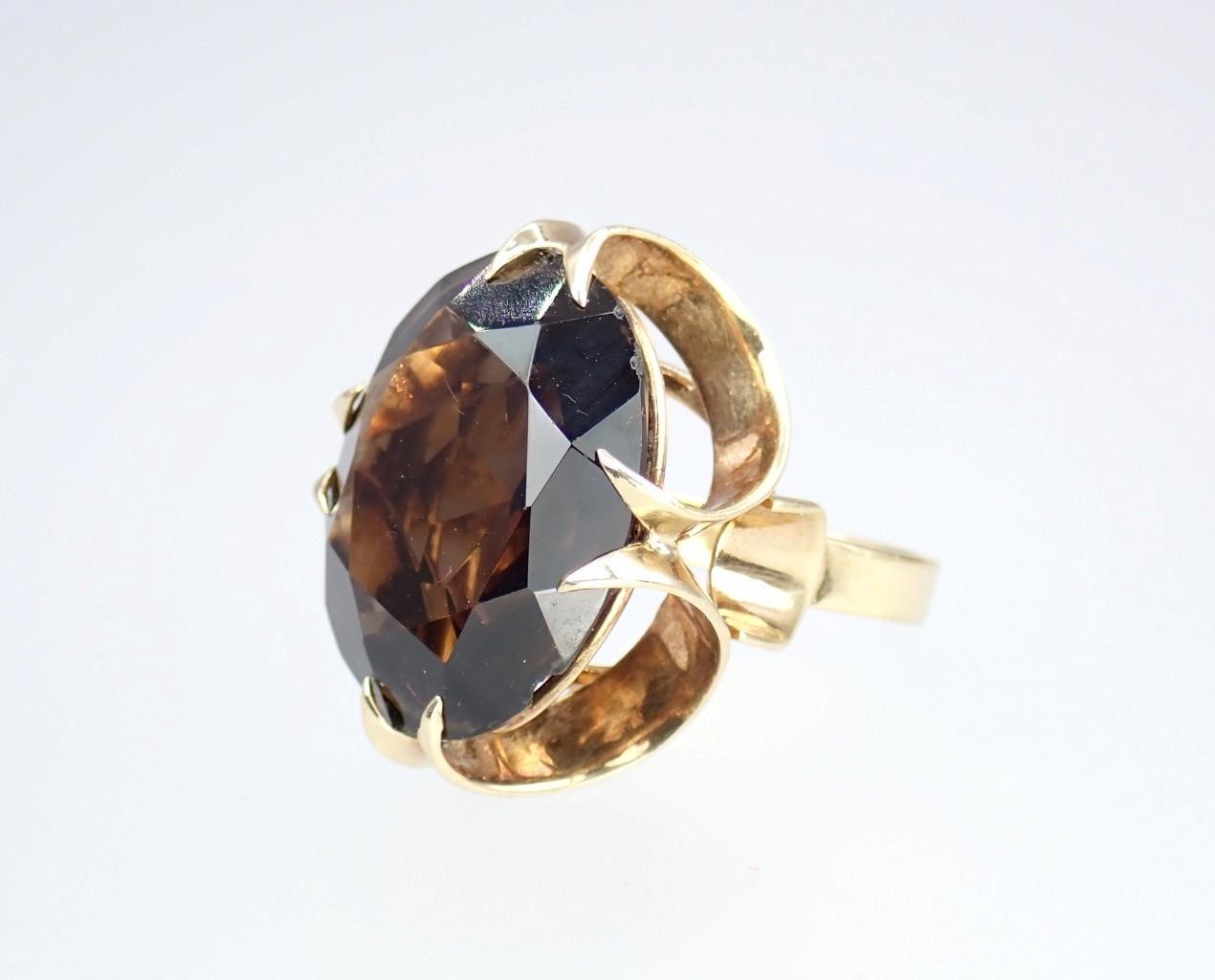 Super Vintage 1970s Solid 9K Rose Gold 14.4Ct Smokey Quartz Cocktail Ring 1971 5