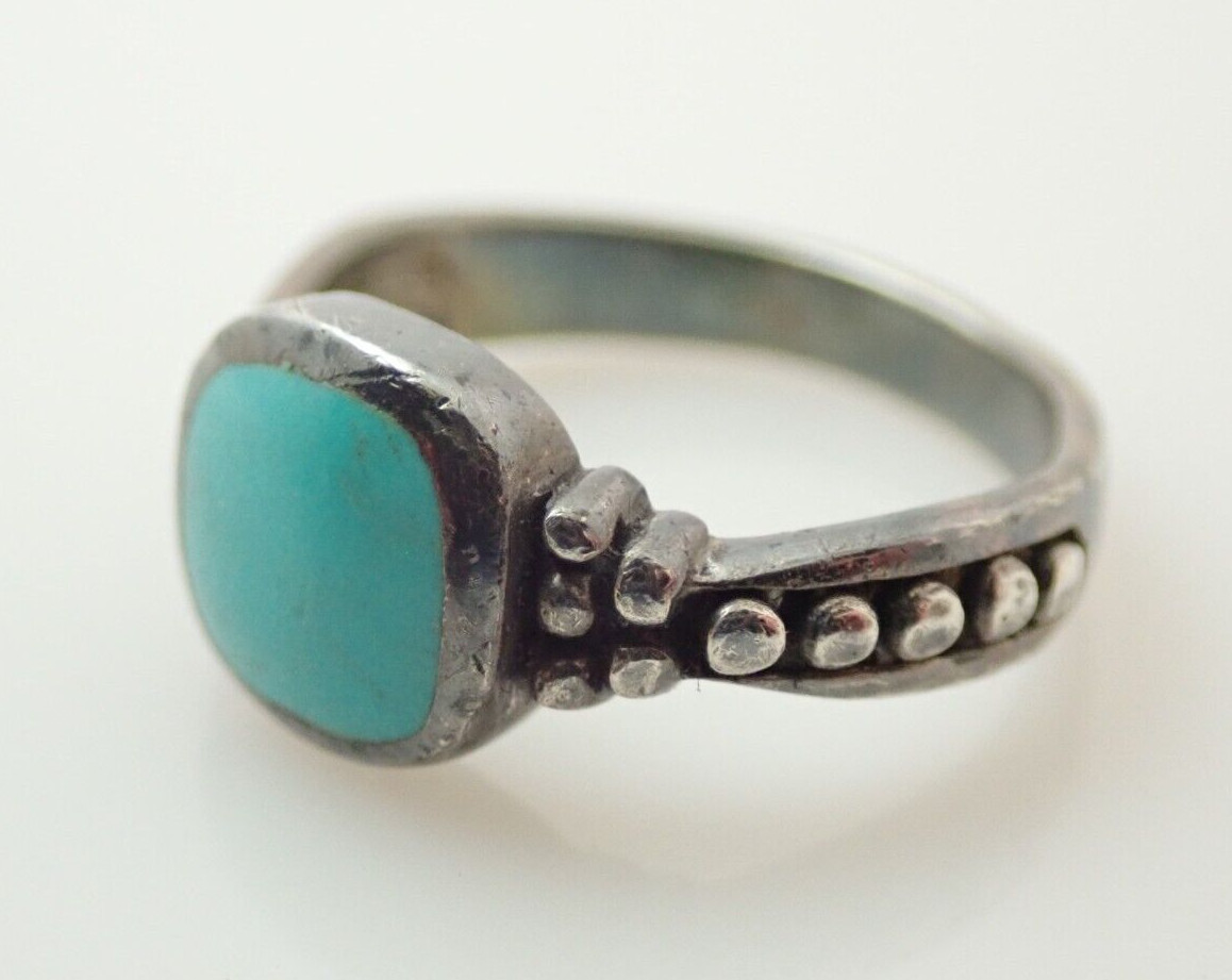 Vintage CW Designer Signed Turquoise Sterling Silver Band Ring Sz 6.5