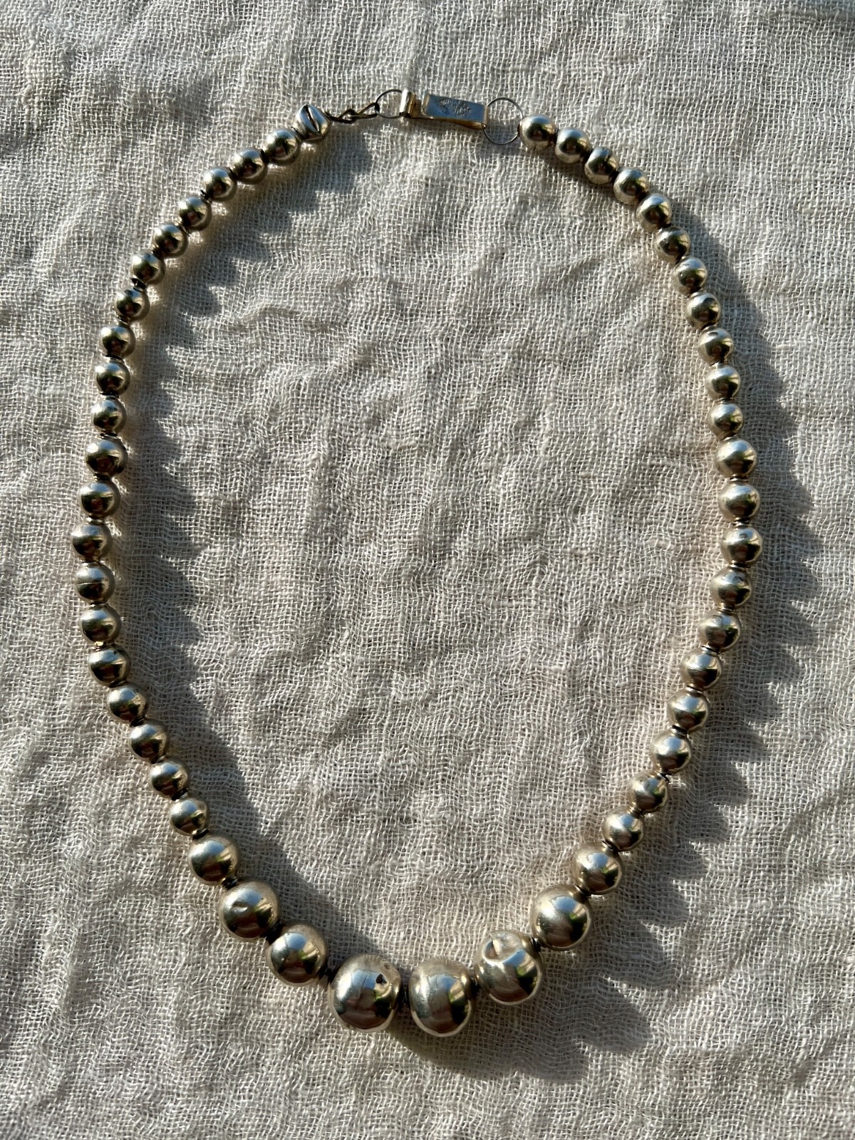 Vintage Iguala Mexico Sterling Silver Graduated Bead Necklace 925 ASA 16.5″