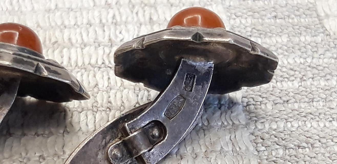 Cufflinks Vintage USSR Silver 875 amber 60s