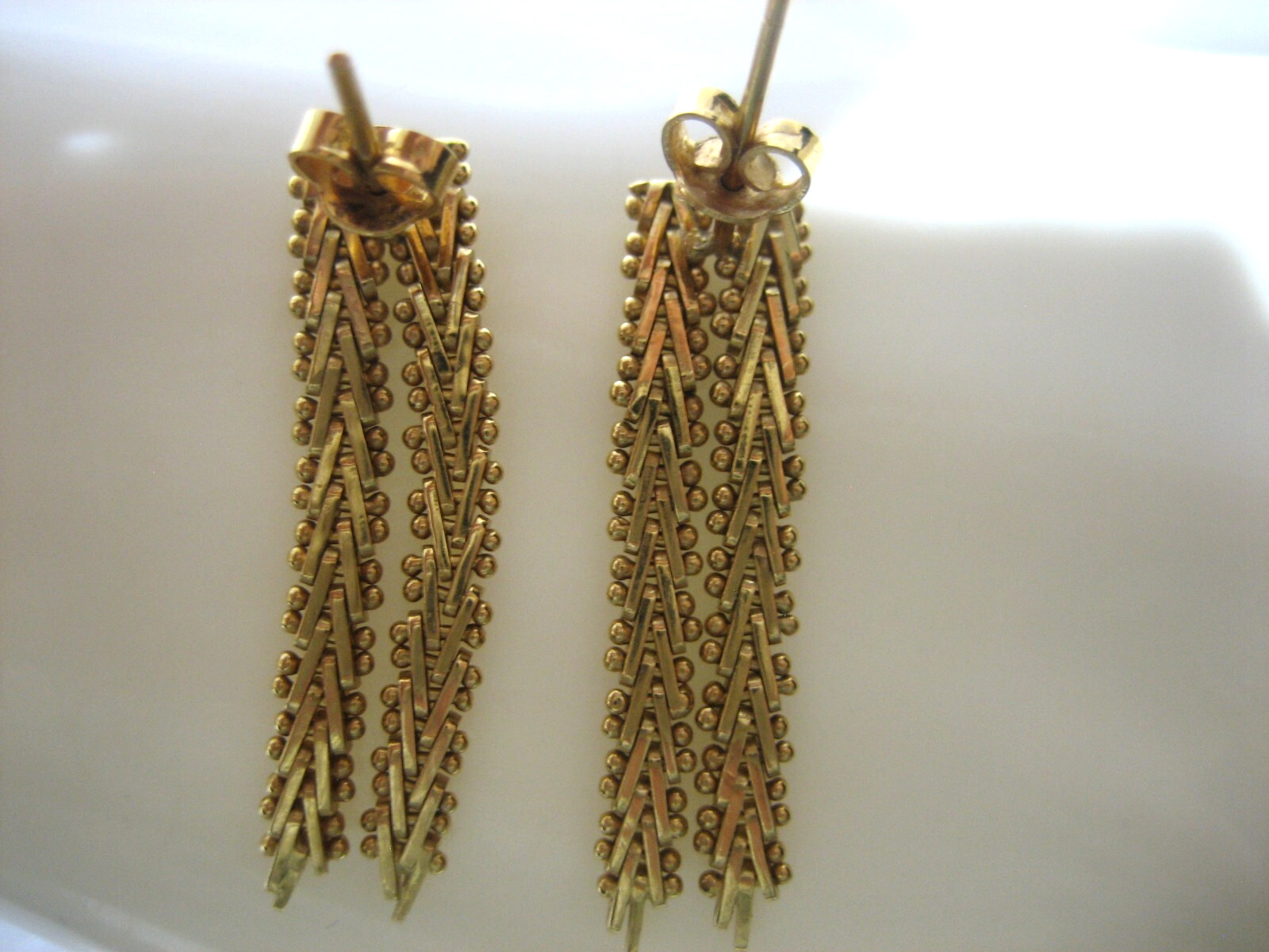 VINTAGE 18K YELLOW GOLD RICCIO CHAIN DANGLE TASSEL EARRINGS 6.4 GRAMS