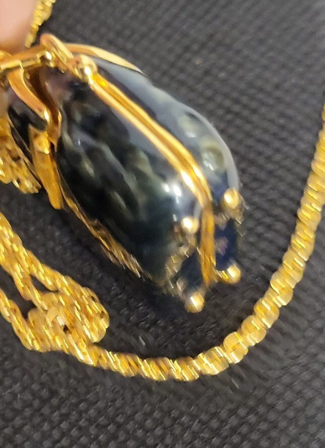 Vintage Enamel Purse Necklace stamped 1990 Goldtone & Blue