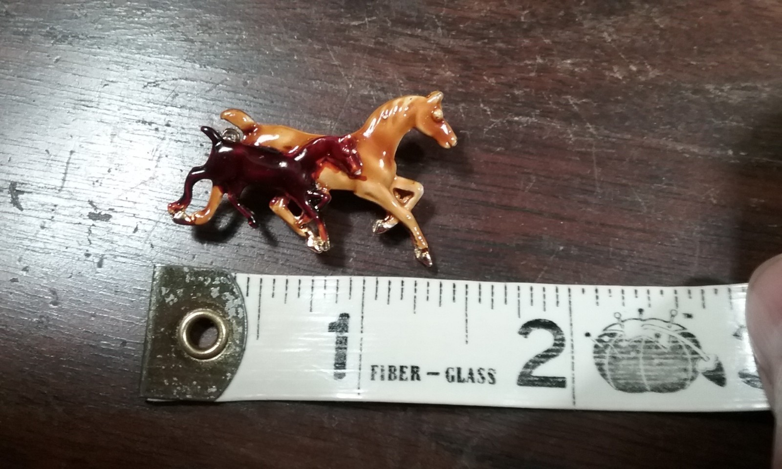 Vintage Enamel Mother & Foal Horses Equestrian Brooch