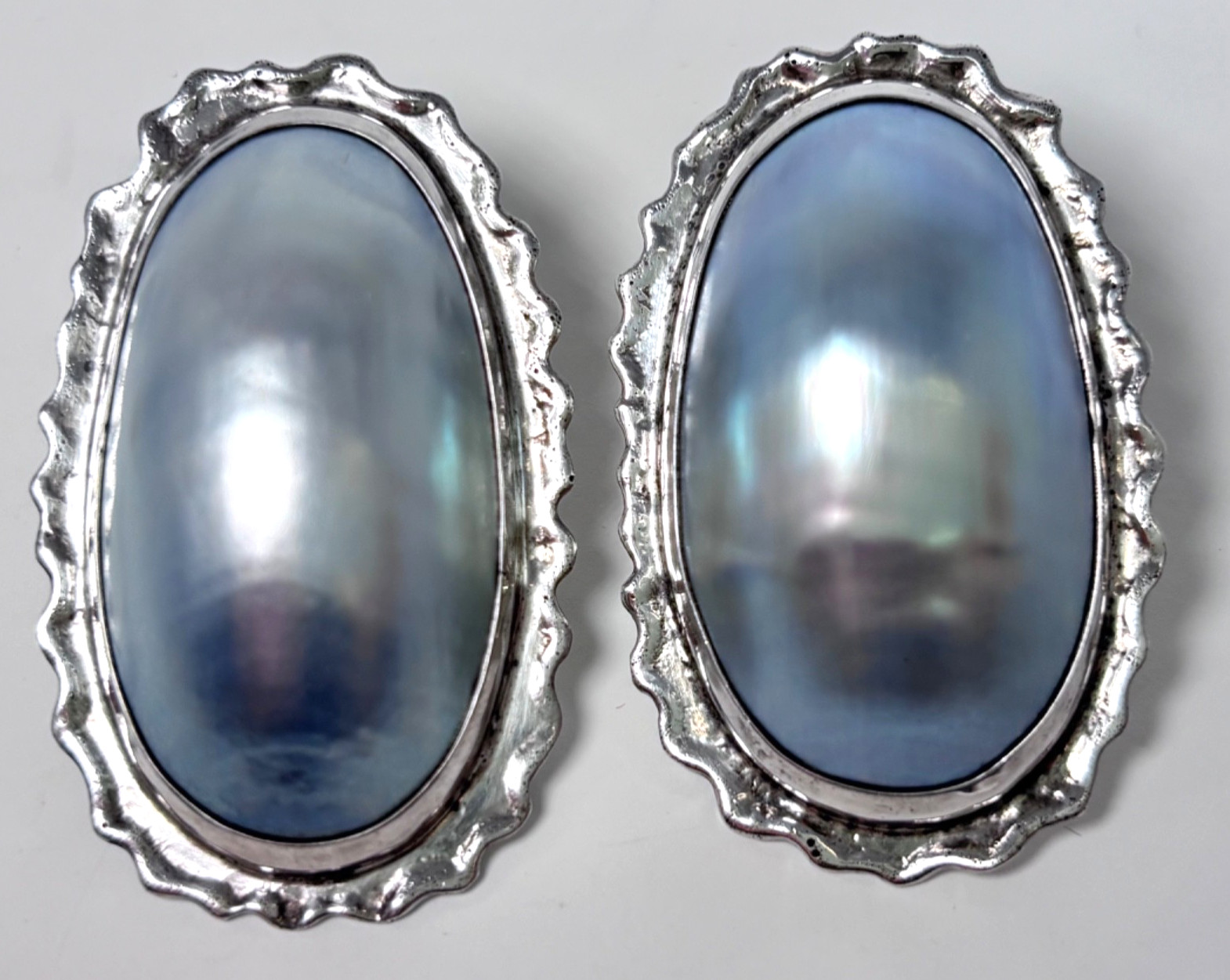VTG Earrings 925 Silver Osmeña Nautilus Shell Pearl Cabochons Post TLK Mine