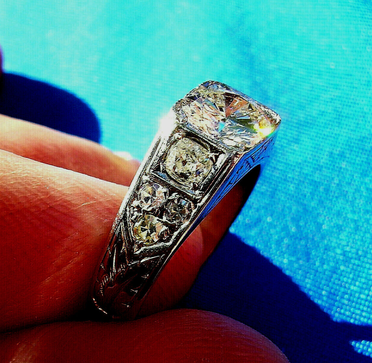 Original EARTH MINED DIAMOND Deco Engagement Ring Vintage SOLID 14K WHITE GOLD