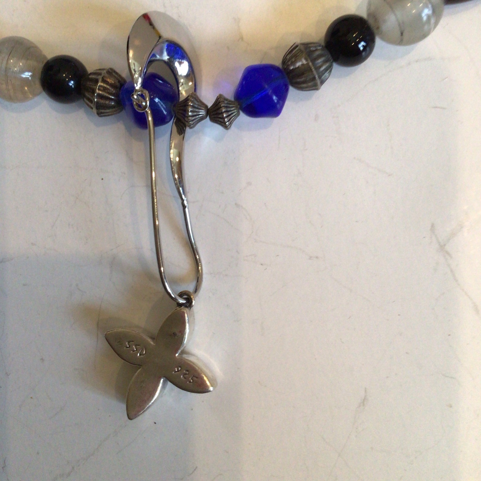 SPECIAL SEBBAG VON MUSULIN NECKLACE STERLING FLOWER W/GORGEOUS GLASS BEADS