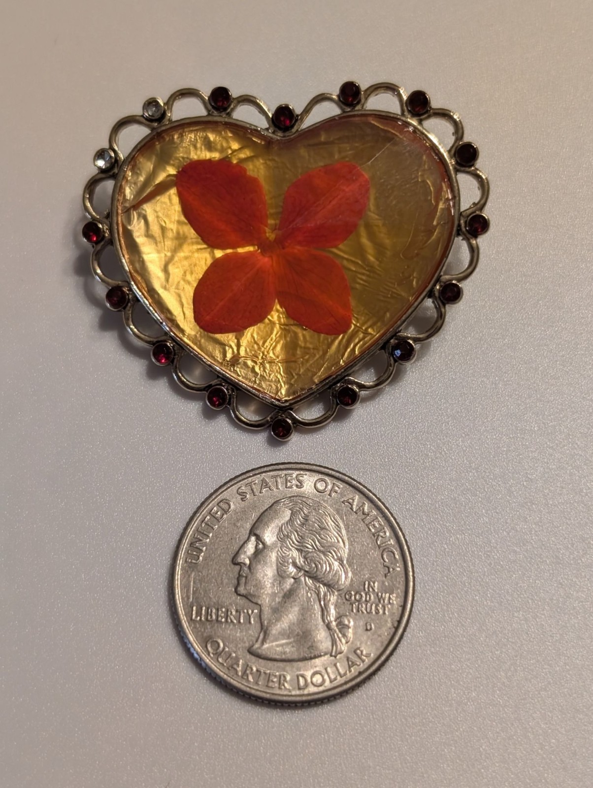 Vintage 90s Liz Claiborne Heart and Flower Petal Brooch Signed Gold Tone