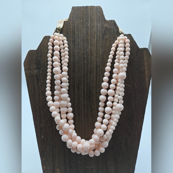 SUGARFIX by BAUBLEBAR Necklace Multi Strand Light Pink Beads Ribbon Tie Back