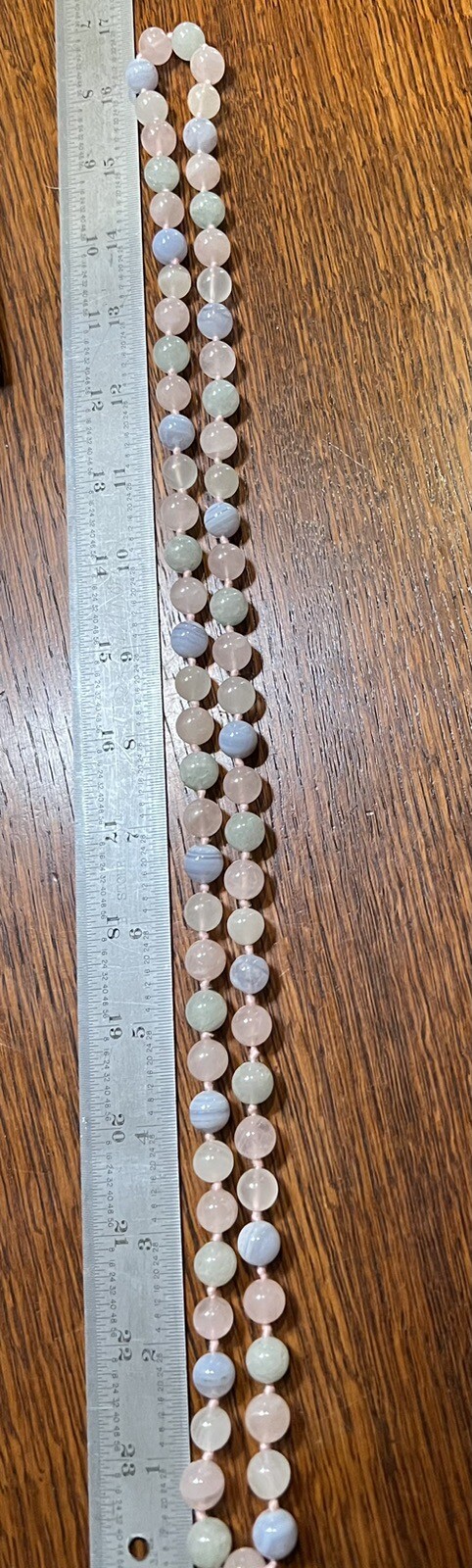 Vintage Multi Color Pastel Quartz Round Bead Long 33” Knotted Necklace