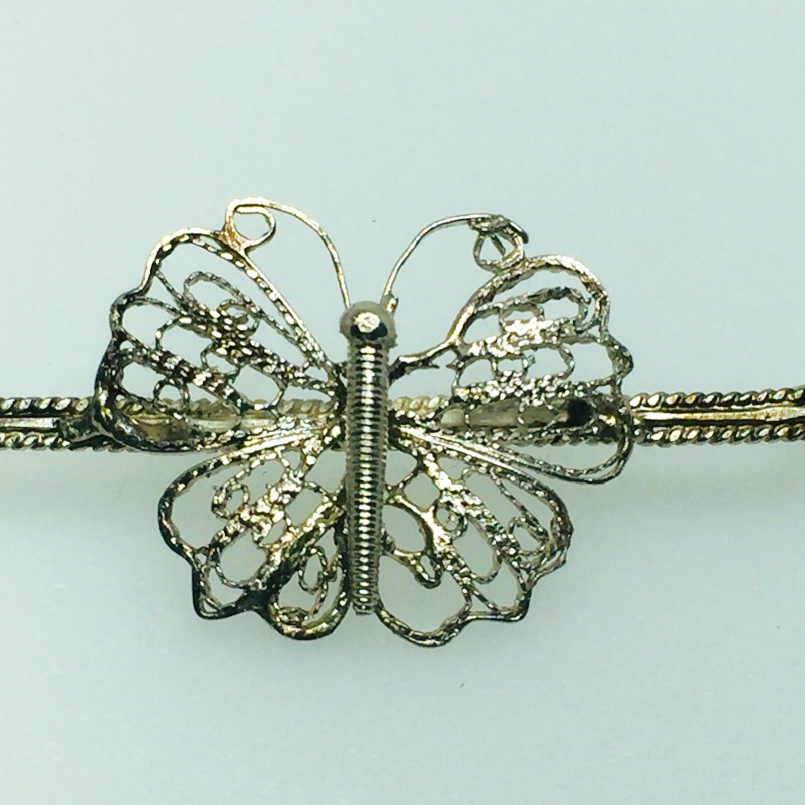 Victorian Sterling Filigree Butterfly Bar Pin with C Clasp