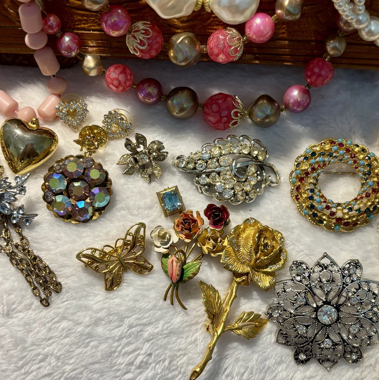 Romantic Estate Jewelry Lot Chest Sterling Gold Filled Pearls Hollycraft 1928