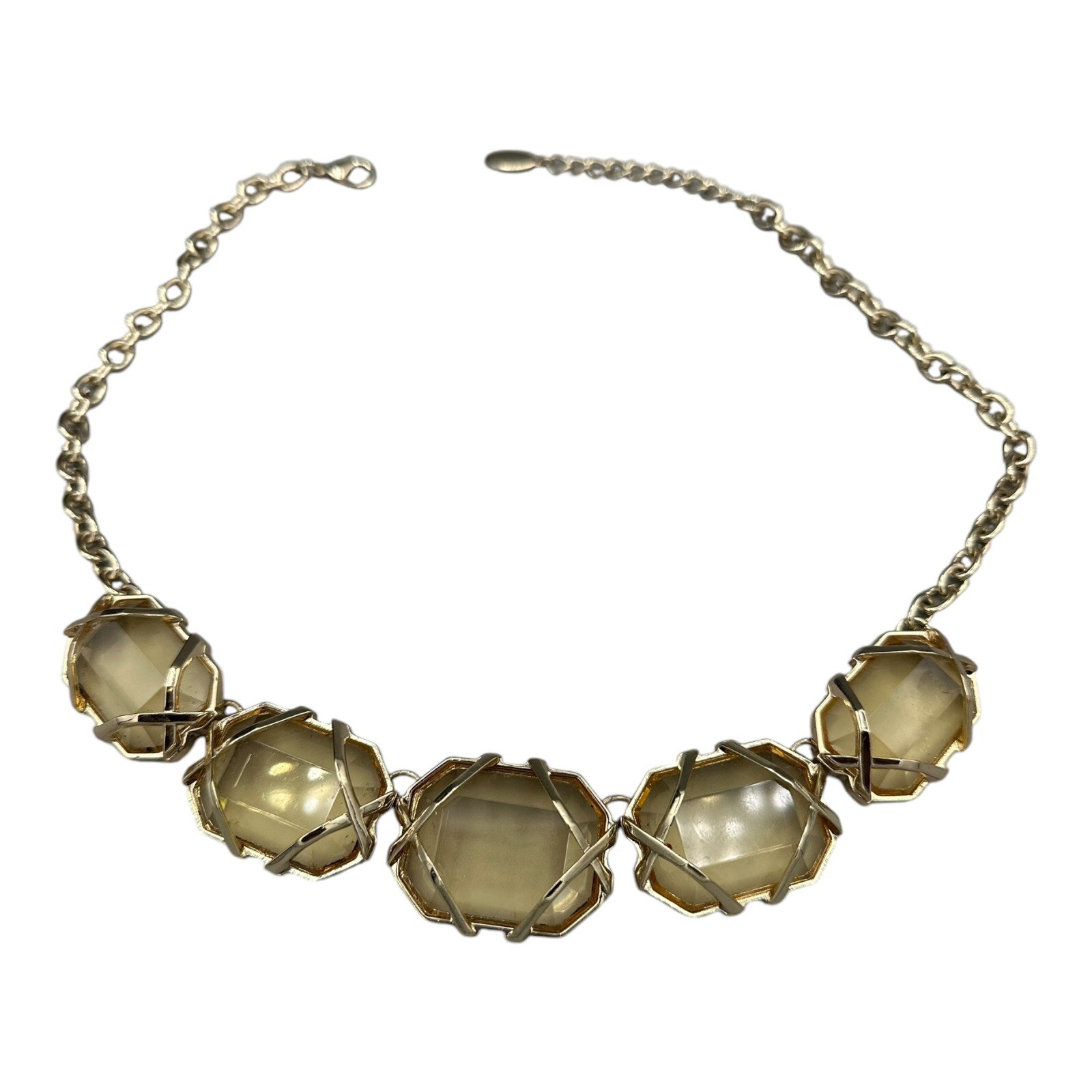 Anne Klein Statement Necklace Gold Tone Whiskey Topaz Yellow Clear Crystal Stone