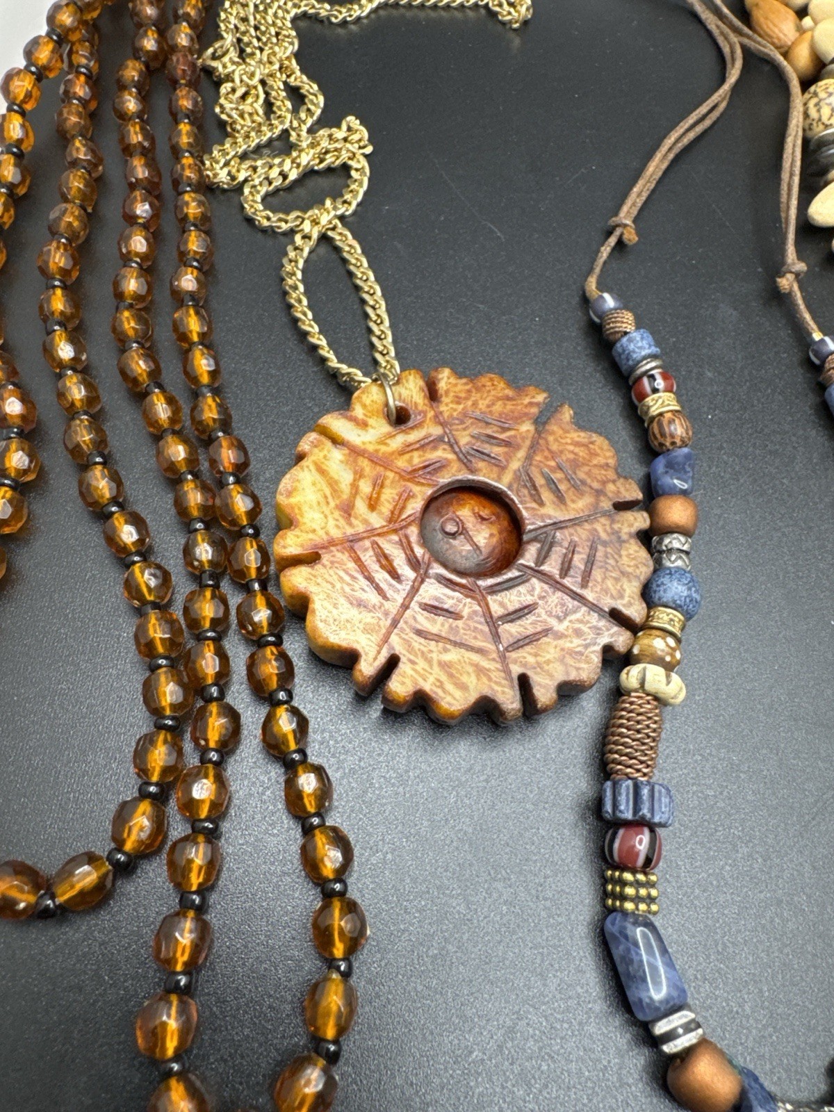 Vintage Boho Wood Bead Necklace Lot Artisan Tribal Earth Tone Jewelry