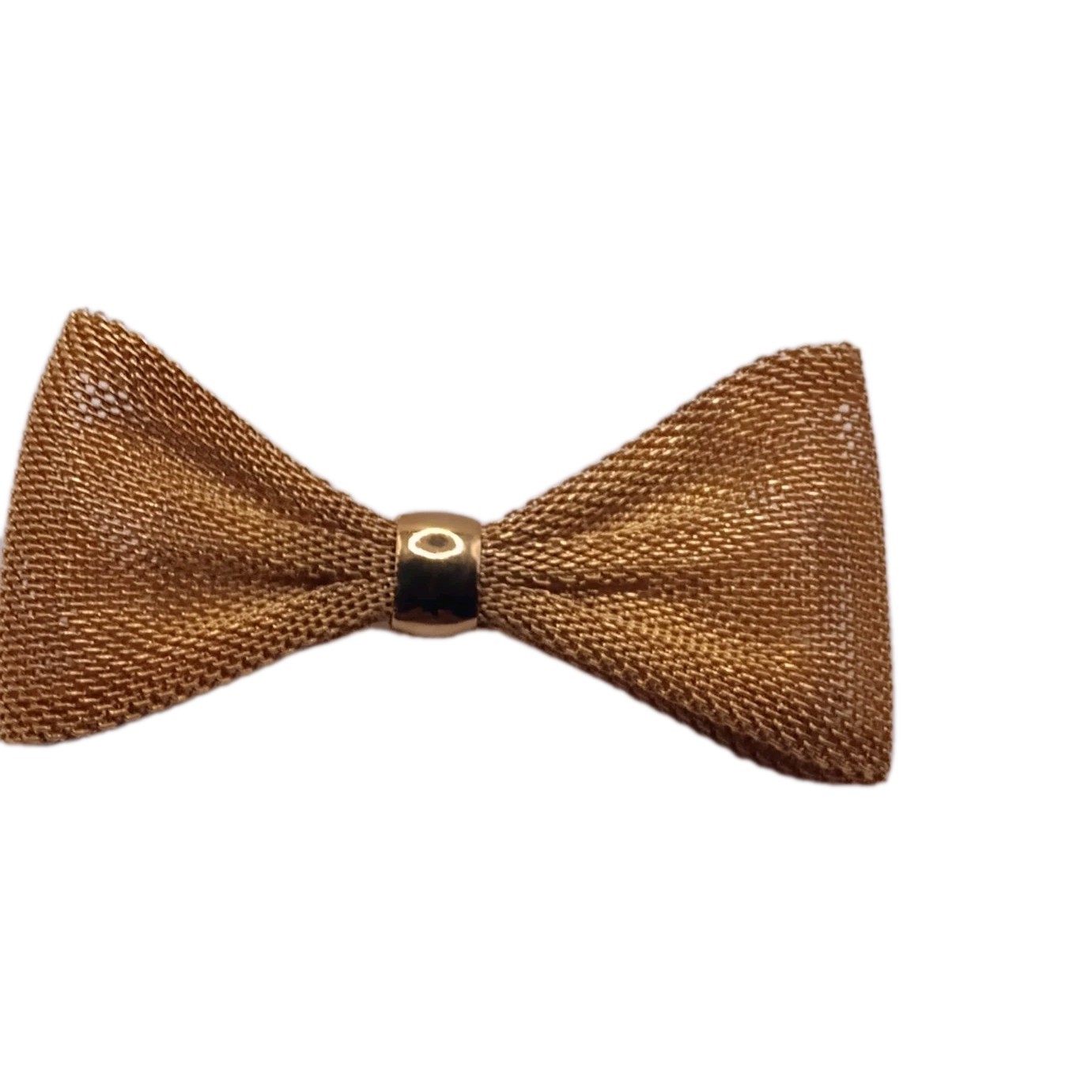 Vintage Gold Tone Mesh Bow Brooch Solid Center Pin 2 1/2 by 1 1/4 in