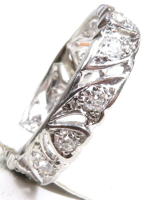 Antique Deco Unisex Diamond Eternity Wedding Band Plat Size 8.75 UK-R EGL USA