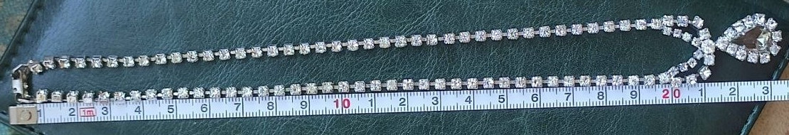 Vintage Soviet Rhinestone Choker Necklace Smoky Glass Drop Pendant USSR 1970s