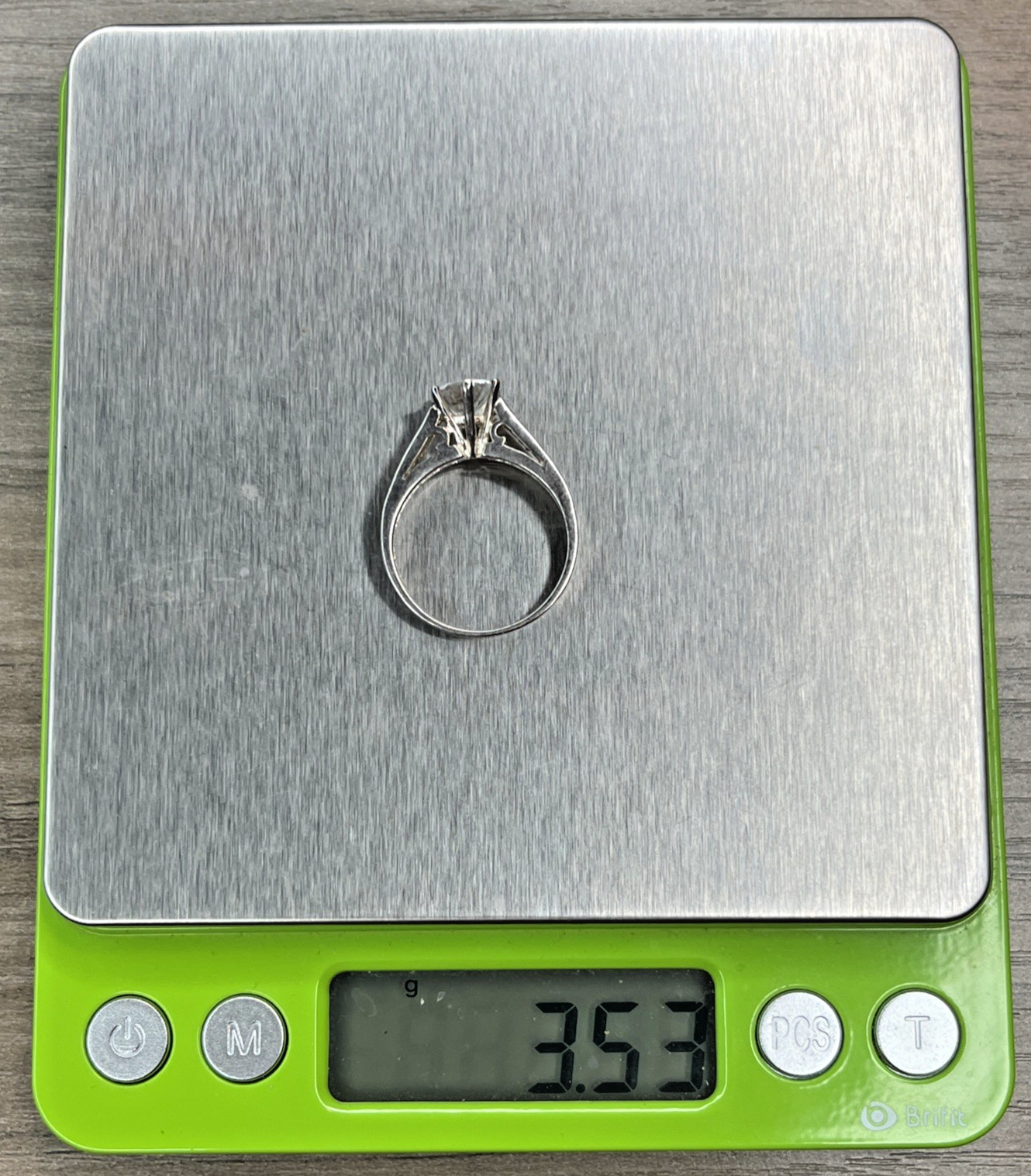 Vintage DBJ Sparkling CZ Solitaire Accents Engagement Ring Silver Tone SZ 8.25