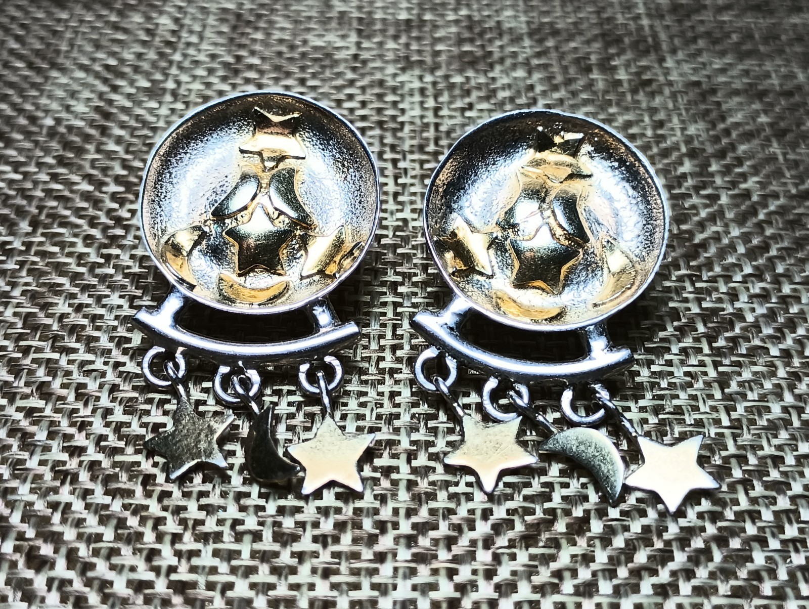 VTG Sterling Silver – Moon & Stars Dangle Drop Post Earrings – 7g