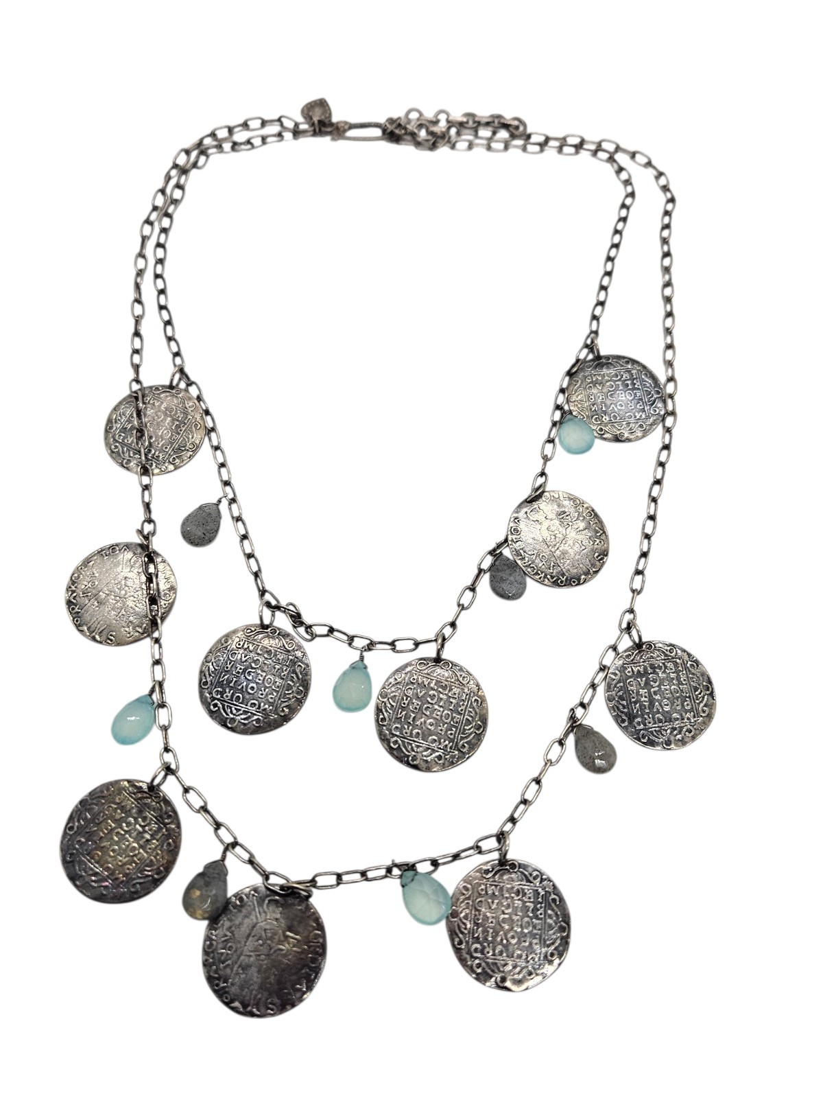 Vintage Stella & Dot Riviera Chalcedony / Labradorite Multi Strand Coin Necklace