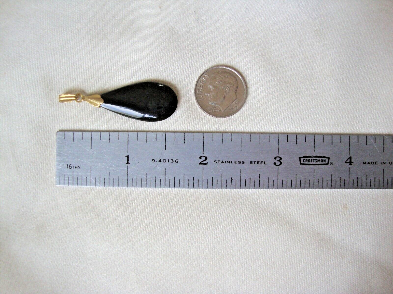 VINTAGE 1970-80s BLACK ONYX TEARDROP PENDANT W/ GOLD FILLED BALE