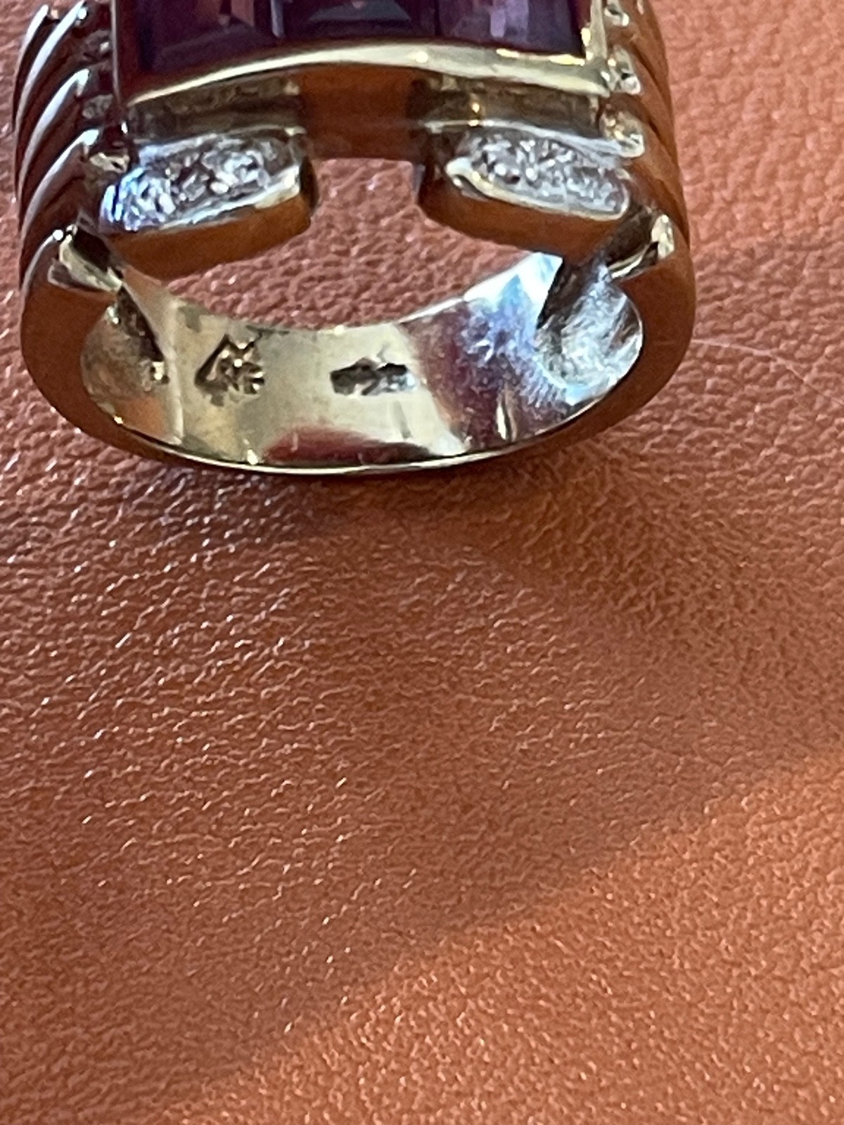 RF Sterling SIlver Ring w/ Gold Wash Purple & Clear Stones Size 6.5