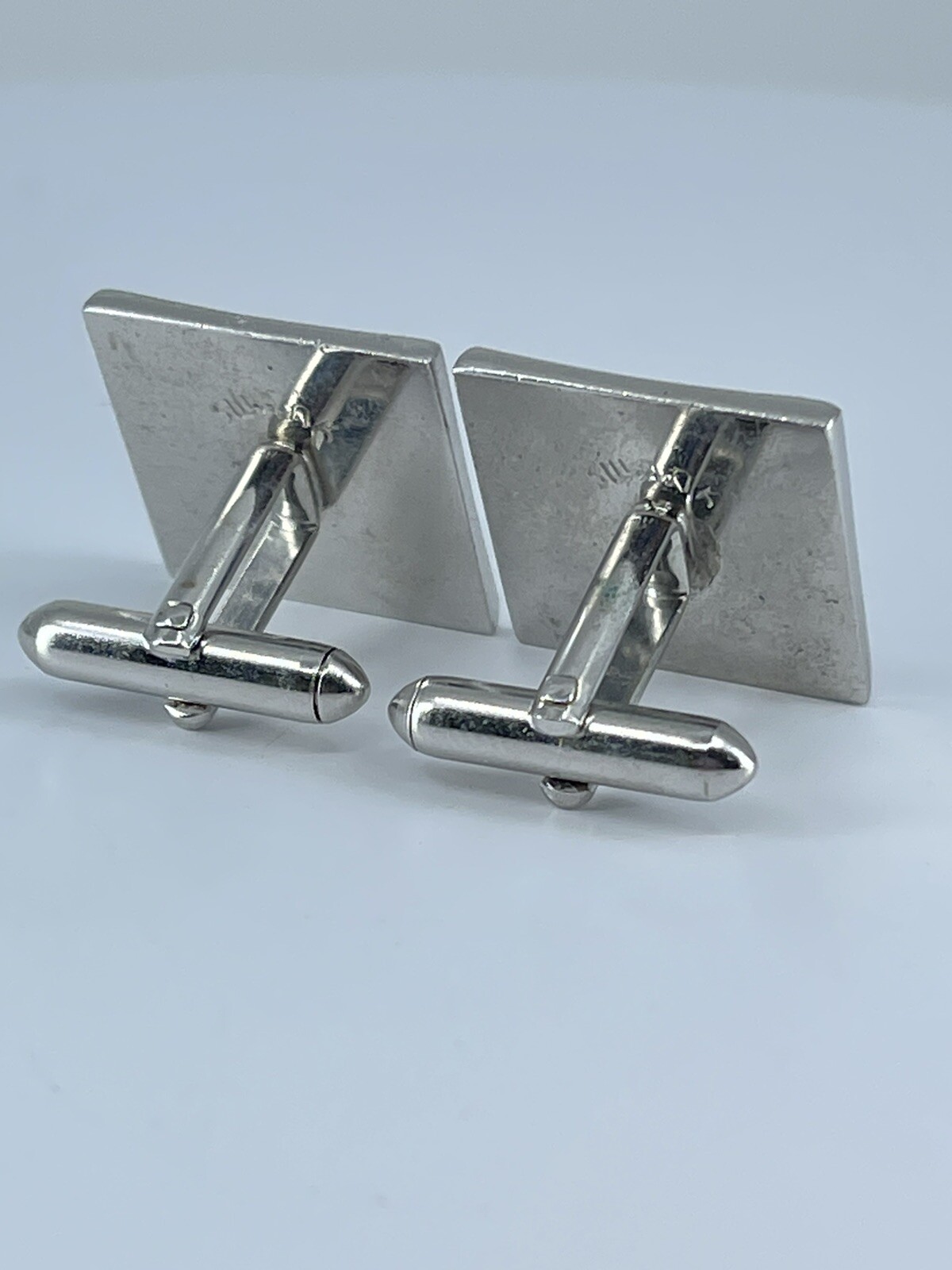 Vintage Swank cufflinks brushed and polished silver tone square design 3/4″