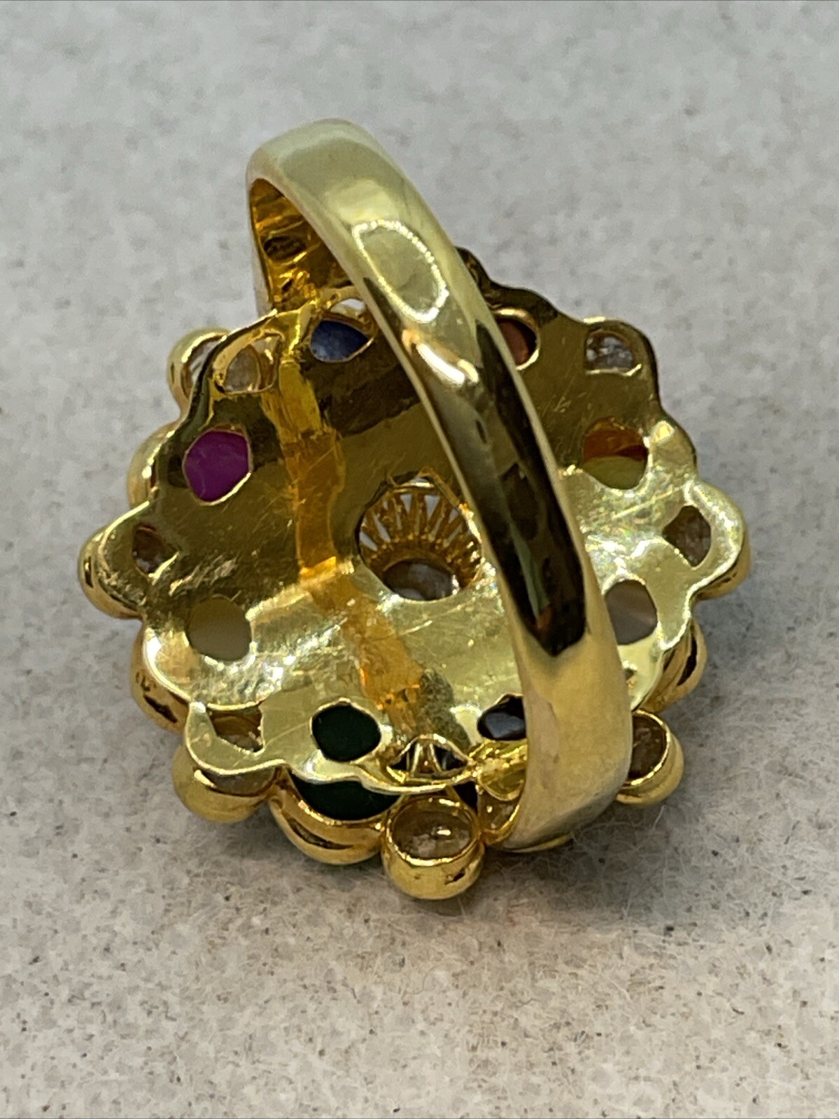 VINTAGE HANDMADE Solid 18K (750) Multicolor Gemstones & Rose Cut Diamonds Ring